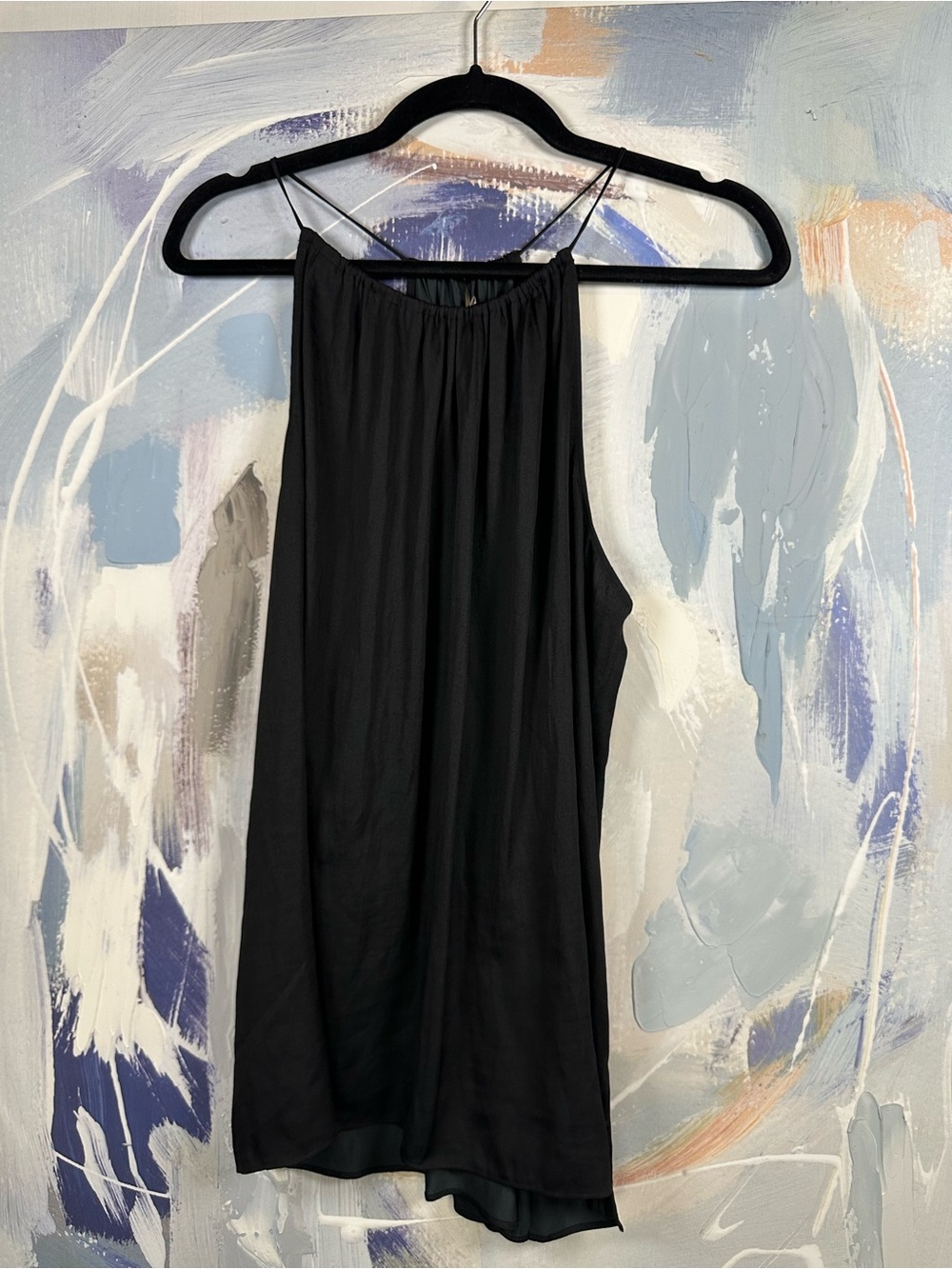 LOFT Black High Neck Sleeveless Blouse Spaghetti Strap Flowy Draped Top Large